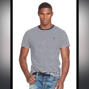 Polo by Ralph Lauren Striped Cotton Tee Size Large Navy/White GUC